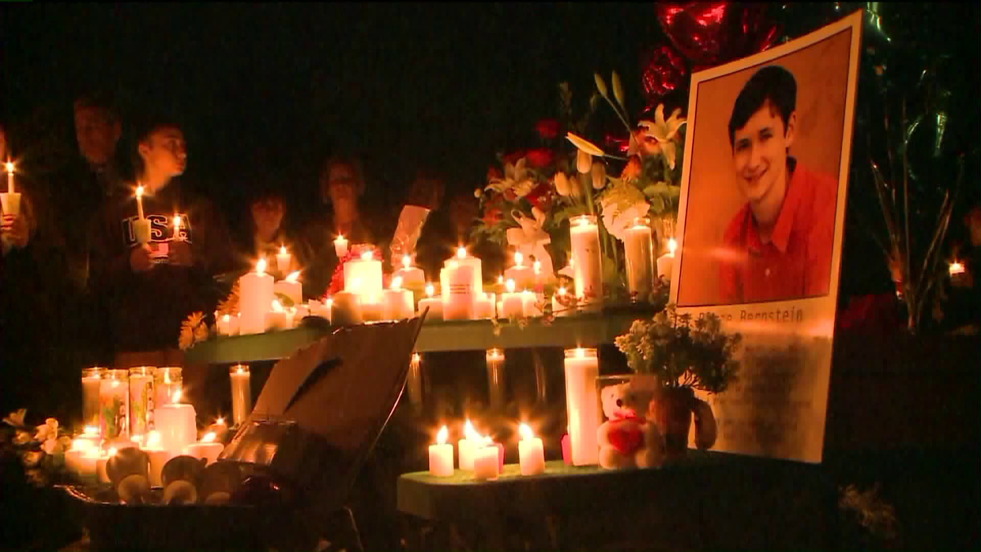 Hundreds attended a candlelight vigil for Blaze Bernstein on Jan. 10, 2018. (Credit: KTLA)