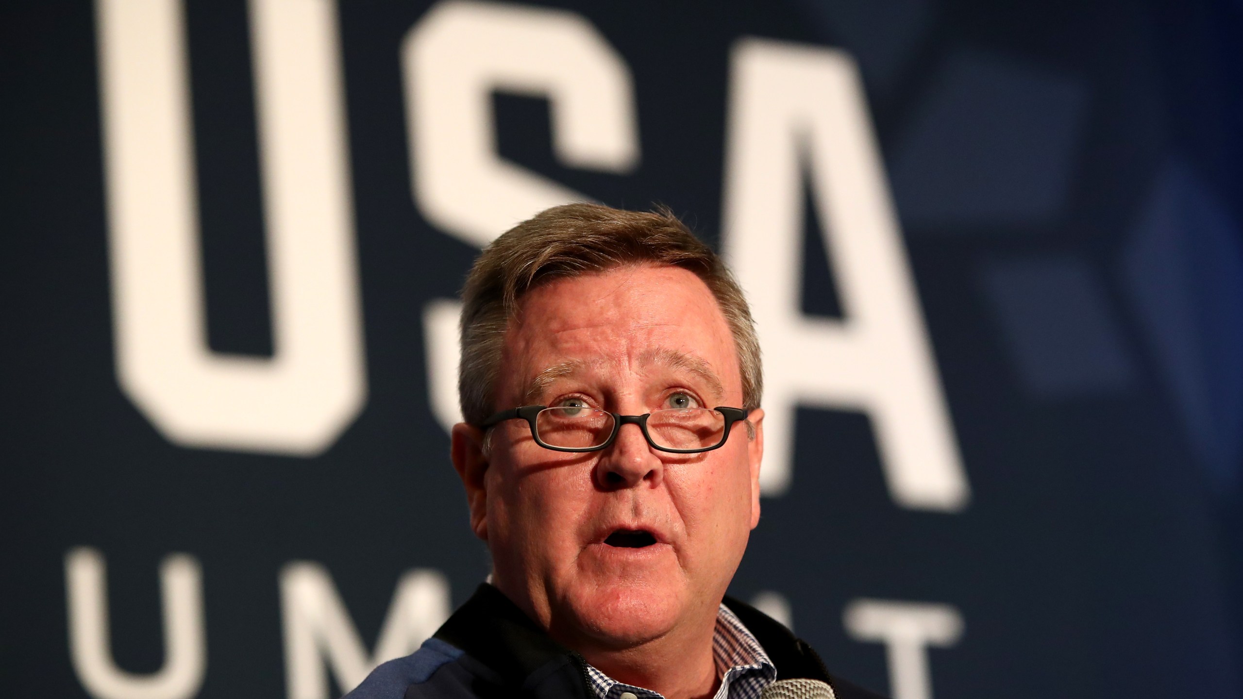 USOC CEO Scott Blackmun addresses the media during the Team USA Media Summit in Park City, Utah ahead of the PyeongChang 2018 Olympic Winter Games on Sept. 25, 2017 in (Credit: Maxx Wolfson/Getty Images)