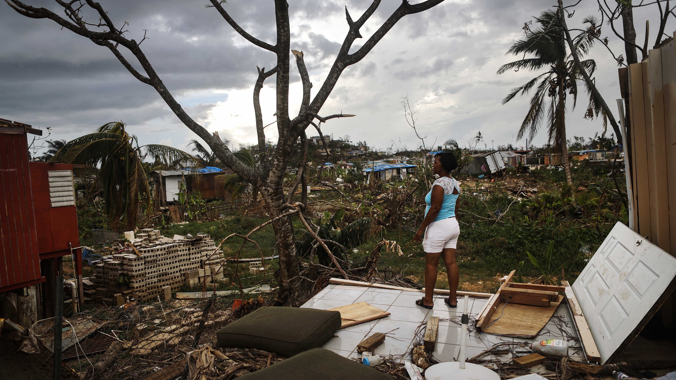 Resident Mirian Medina stands on her property about two weeks after Hurricane Maria swept through the island on Oct. 5, 2017 in San Isidro, Puerto Rico. (Credit: Mario Tama/Getty Images)