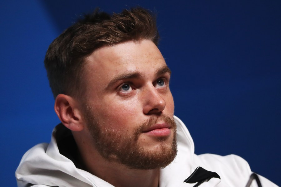 United States freestyle skier Gus Kenworthy answers questions at a press conference during the PyeongChang 2018 Winter Olympics on Feb. 11, 2018. (Credit: Ker Robertson / Getty Images)