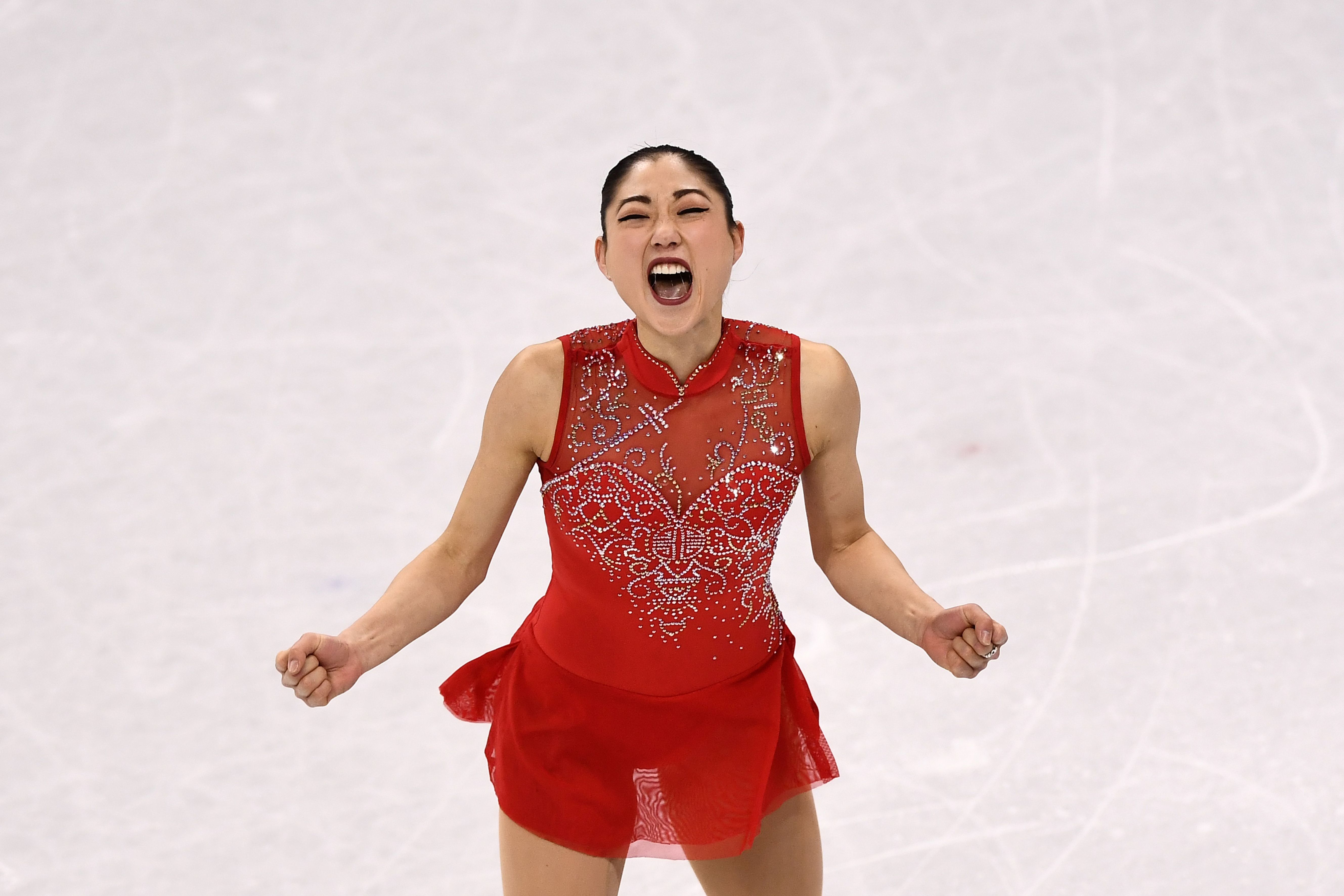 USA's Mirai Nagasu competes in the figure skating team event women's single skating free skating during the Pyeongchang 2018 Winter Olympic Games at the Gangneung Ice Arena in Gangneung on February 12, 2018. (Credit: ARIS MESSINIS/AFP/Getty Images)