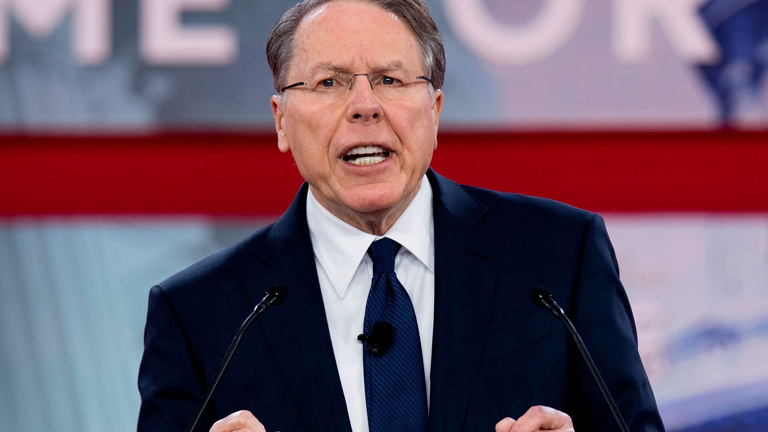 The National Rifle Association's (NRA) Executive Vice President and CEO Wayne LaPierre speaks during the 2018 Conservative Political Action Conference on February 22, 2018. (Credit: JIM WATSON/AFP/Getty Images)