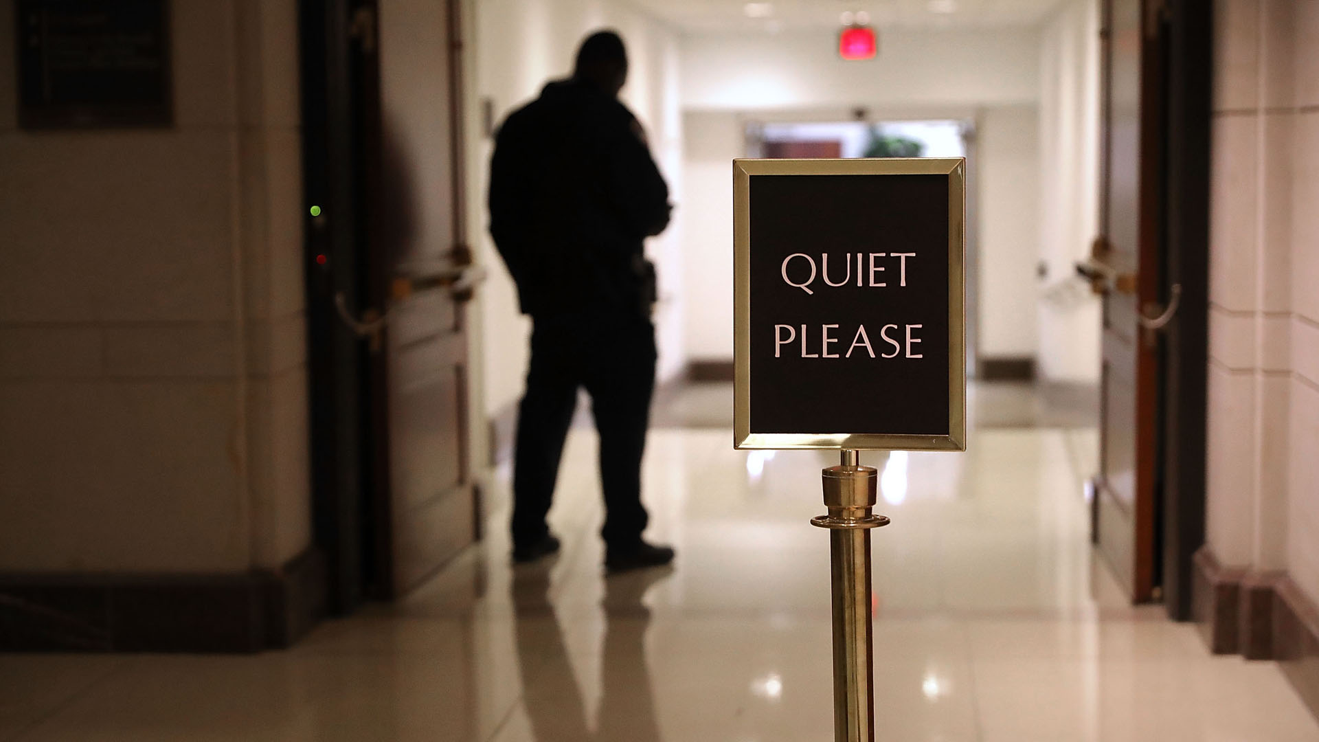 Hallways are quiet inside the Senate Visitors Center at the U.S. Capitol Feb. 8, 2018, as lawmakers are still at the Capitol while a possible partial federal government shutdown looms.