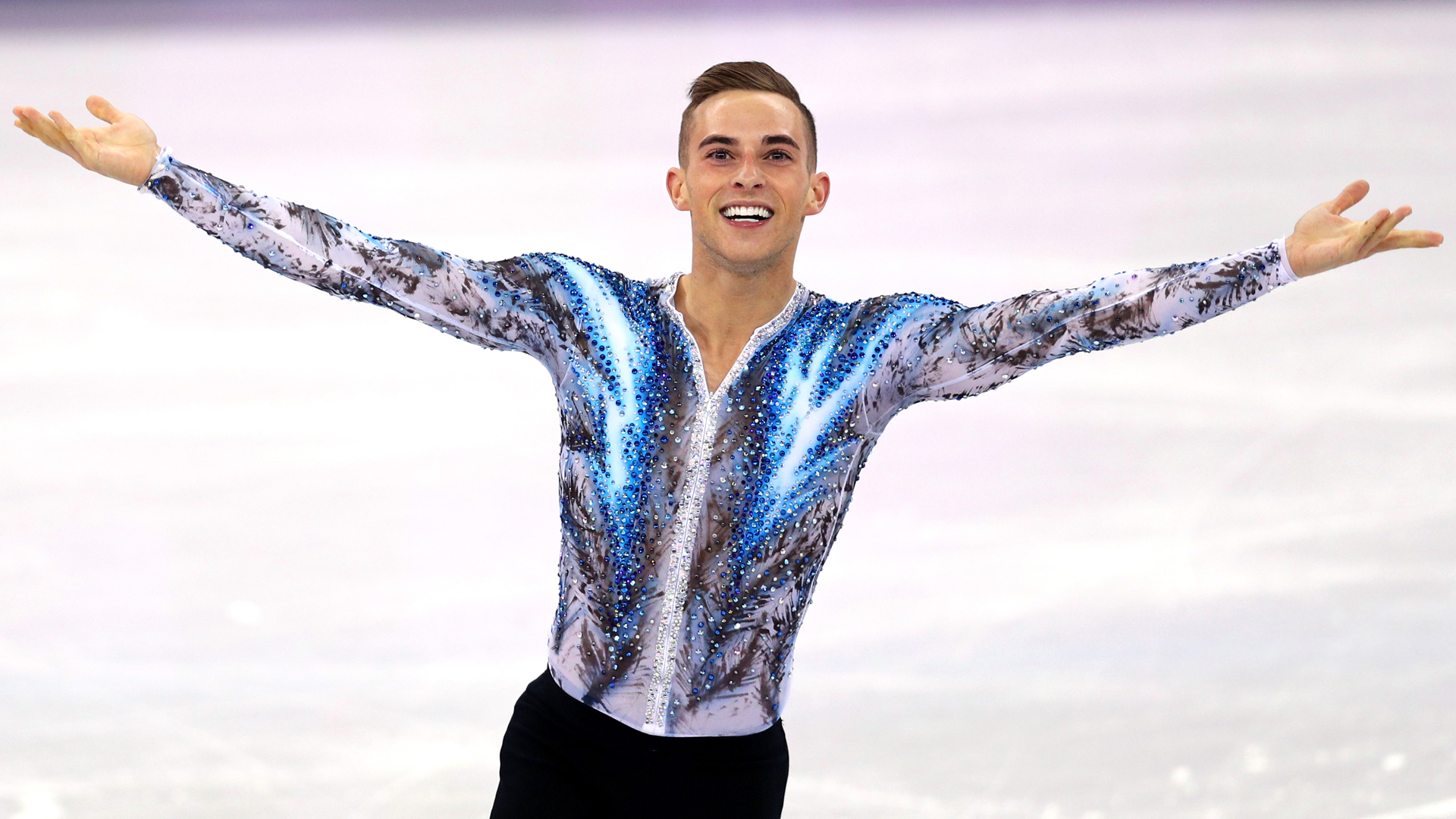 Adam Rippon of the United States of America celebrates after competing in the Figure Skating Team Event Men's Single Free Skating on day three of the PyeongChang 2018 Winter Olympic Games at Gangneung Ice Arena on Feb. 12, 2018, in Gangneung, South Korea. (Credit: Maddie Meyer/Getty Images)