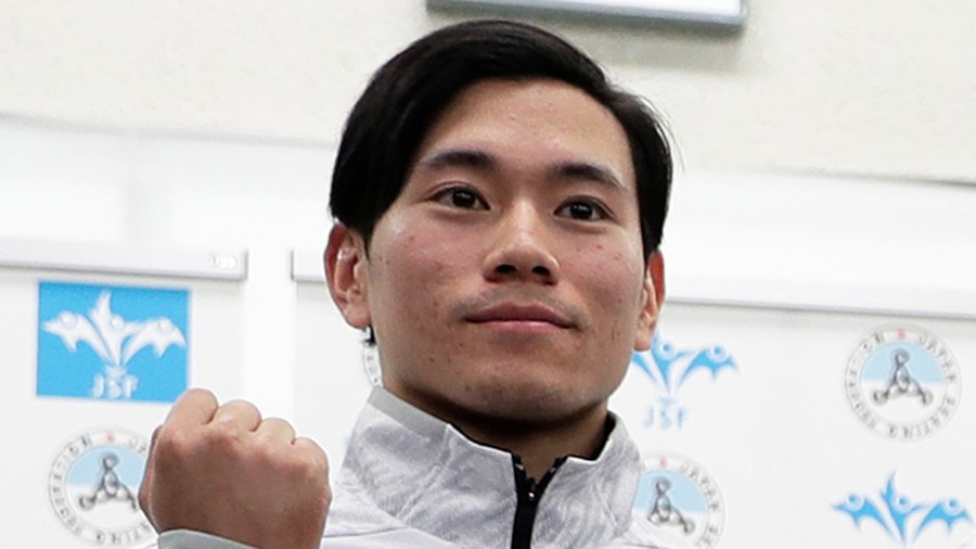 Japanese speed skater Kei Saito poses with his fist clenched for photographs during a press conference following the announcement of the Japan Short Track Speed Skating Team for the PyeongChang 2018 Winter Olympic Games after the 40th All Japan Short Track Speed Skating Championships at Nippon Gaishi Arena on Dec. 17, 2017, in Nagoya, Aichi, Japan. (Credit: Kiyoshi Ota/Getty Images)