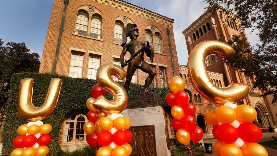 The statue of Tommy Trojan on the USC campus is seen in a file photo. (Al Seib / Los Angeles Times)