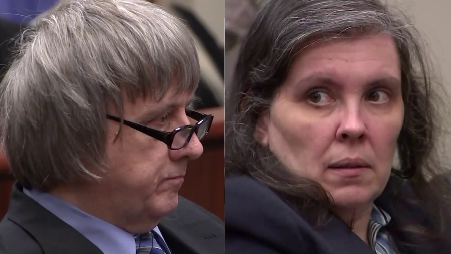 David and Louise Turpin sit during a court appearance in Riverside on Feb. 23, 2018. (Credit: pool)