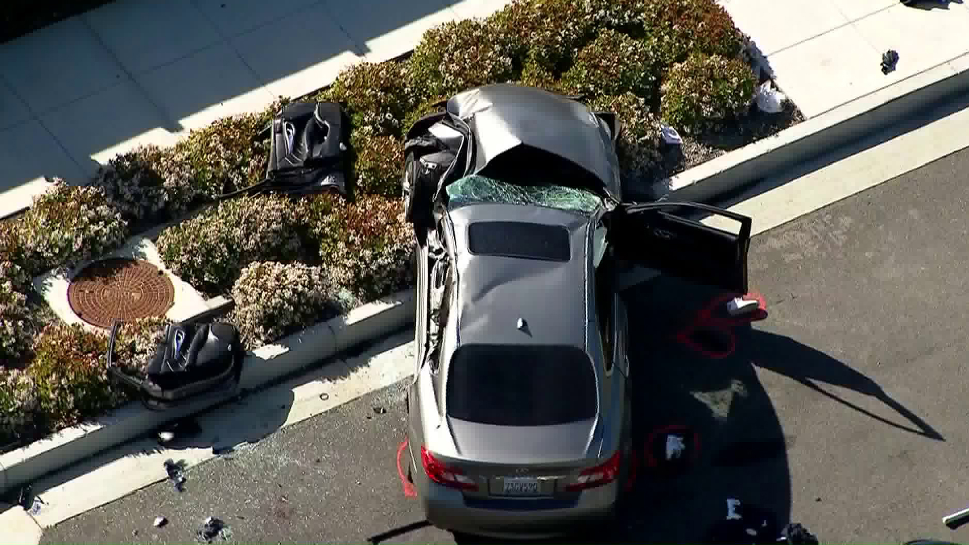 A car involved in a fatal crash in Tustin is shown on March 23, 2018. (Credit: KTLA)