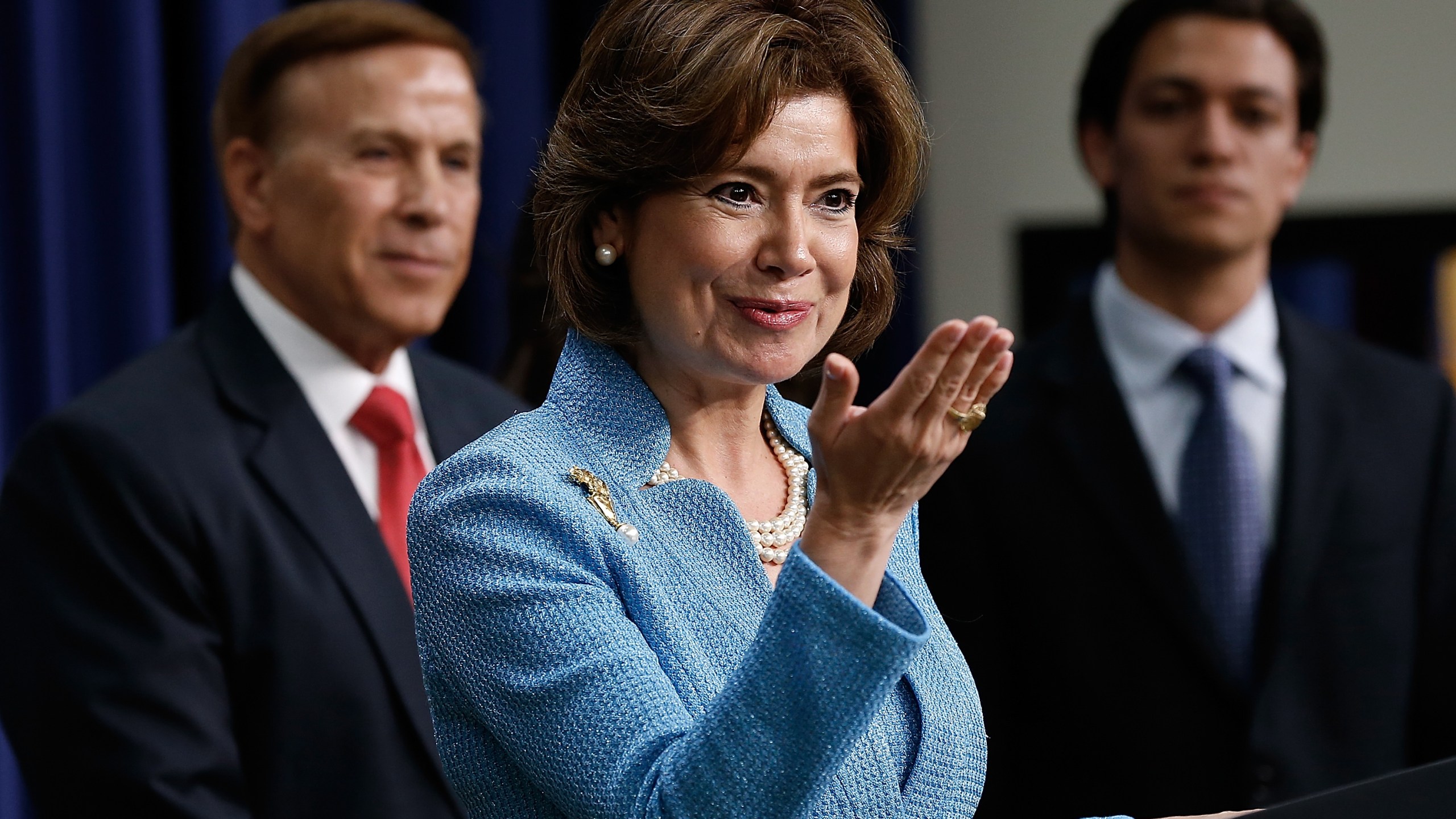 Maria Contreras-Sweet, center, speaks after being sworn in as administrator of the Small Business Administration on April 7, 2014, in Washington, DC. (Credit: Win McNamee / Getty Images)