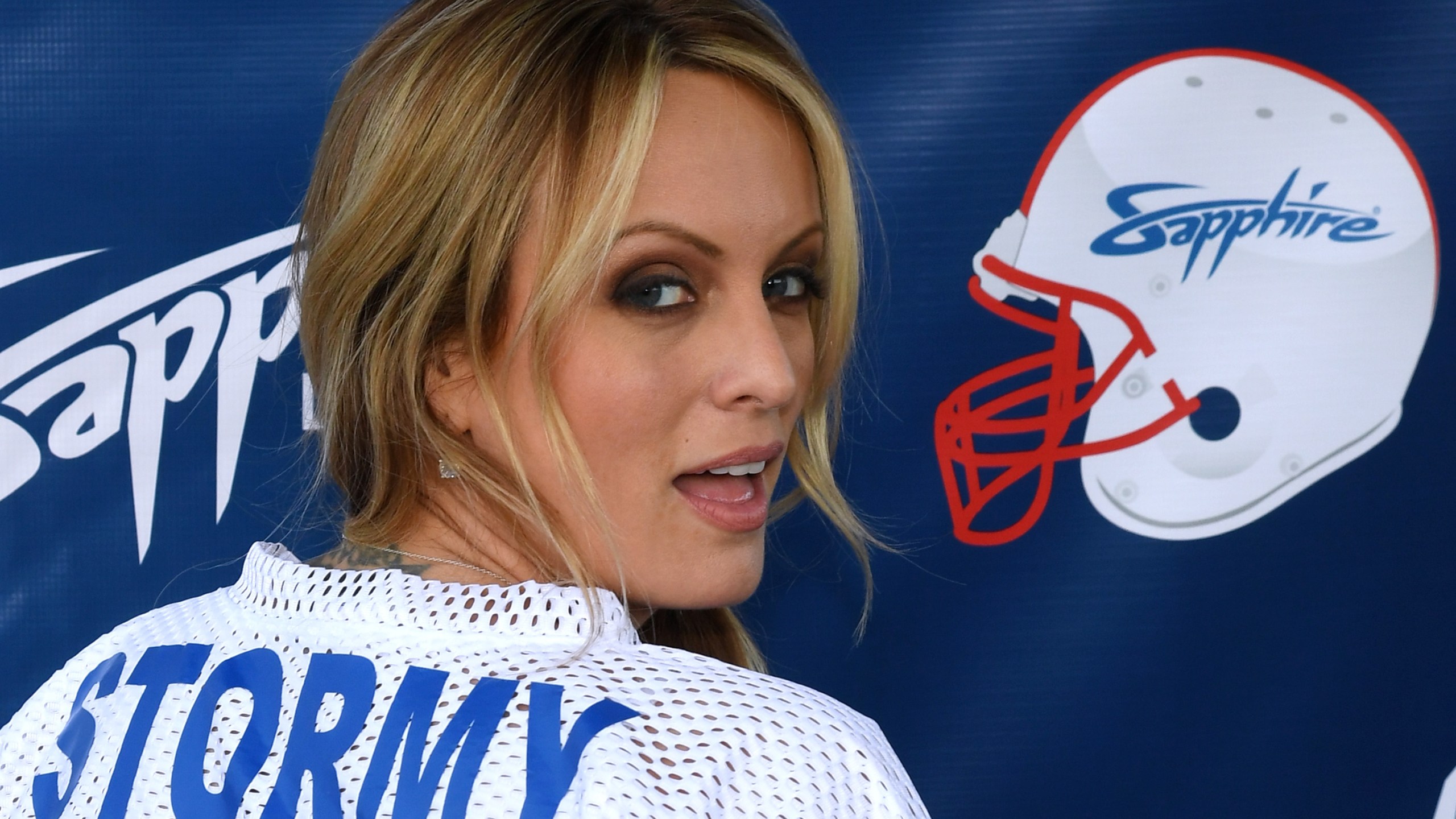 Adult film actress and director Stormy Daniels hosts a Super Bowl party at Sapphire Las Vegas Gentlemen's Club on Feb. 4, 2018, in Las Vegas. (Credit: Ethan Miller/Getty Images)