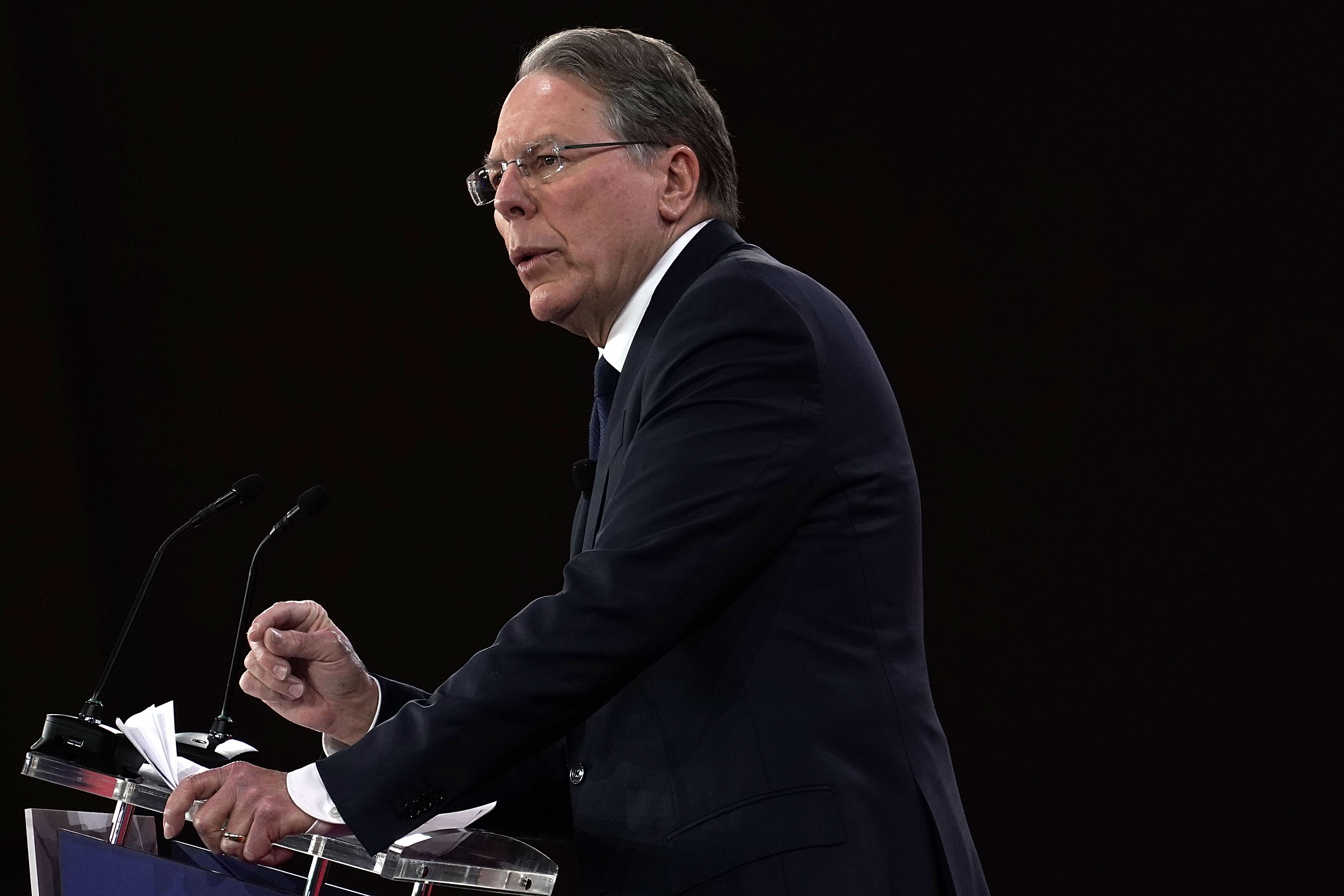 NRA President Wayne LaPierre speaks during CPAC 2018 on Feb. 22, 2018, in National Harbor, Maryland. (Credit: Alex Wong/Getty Images)