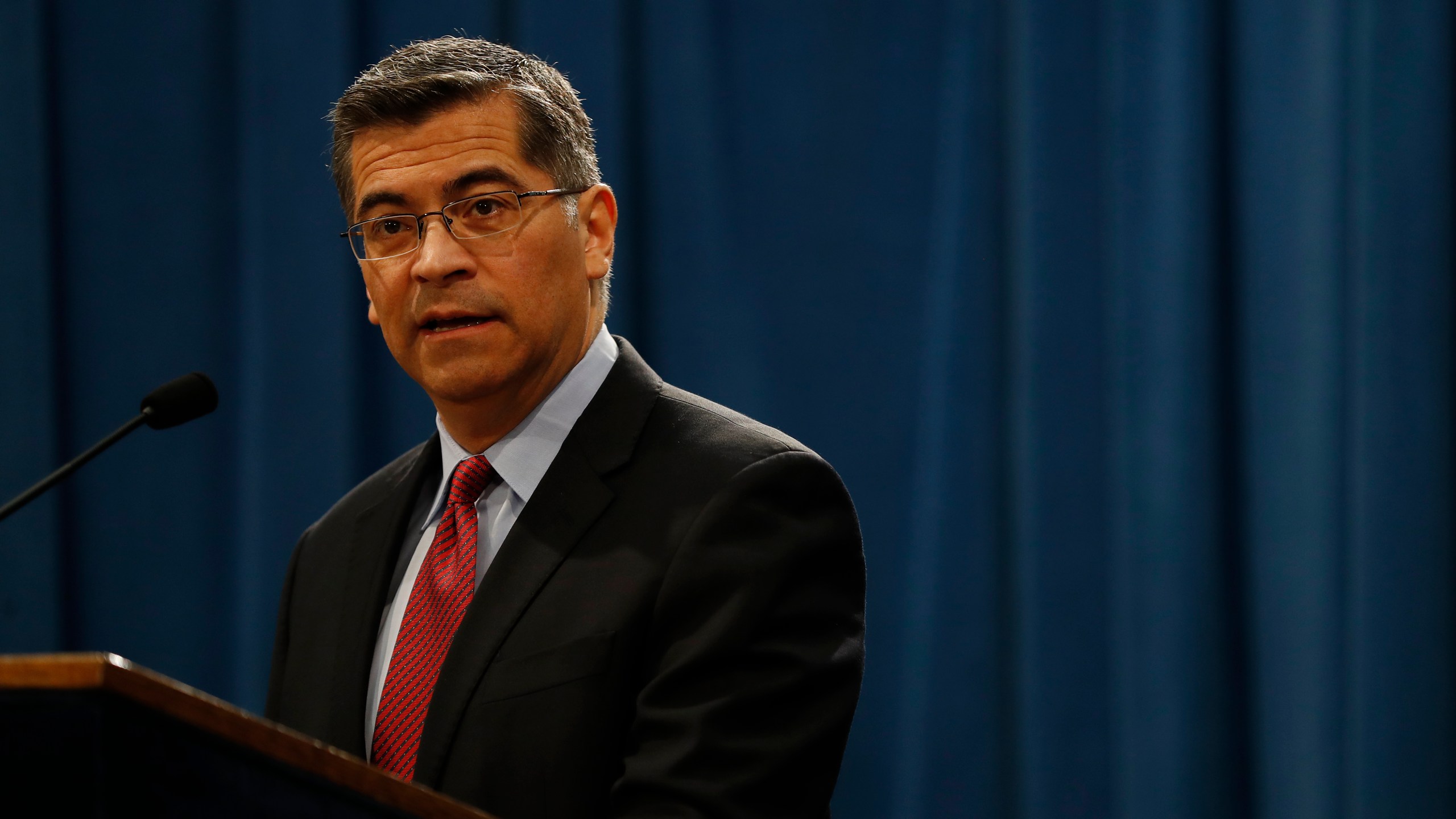 California Attorney General Xavier Becerra speaks during a press conference in Sacramento on March 7, 2018. (Credit: Stephen Lam/Getty Images)