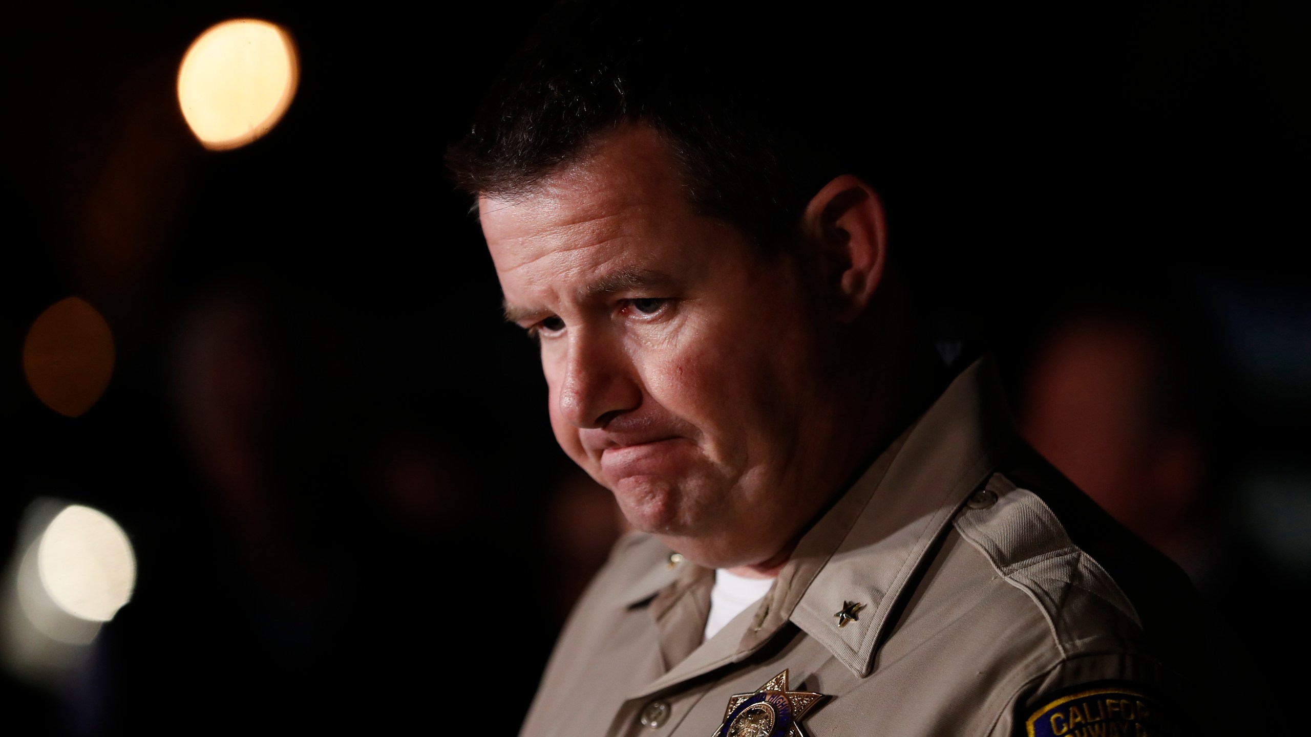 Chris Childs, assistant chief of the California Highway Patrol, speaks at a press conference after an active shooter turned hostage situation at the Veterans Home of California in Yountville on March 9, 2018. (Credit: Stephen Lam / Getty Images)