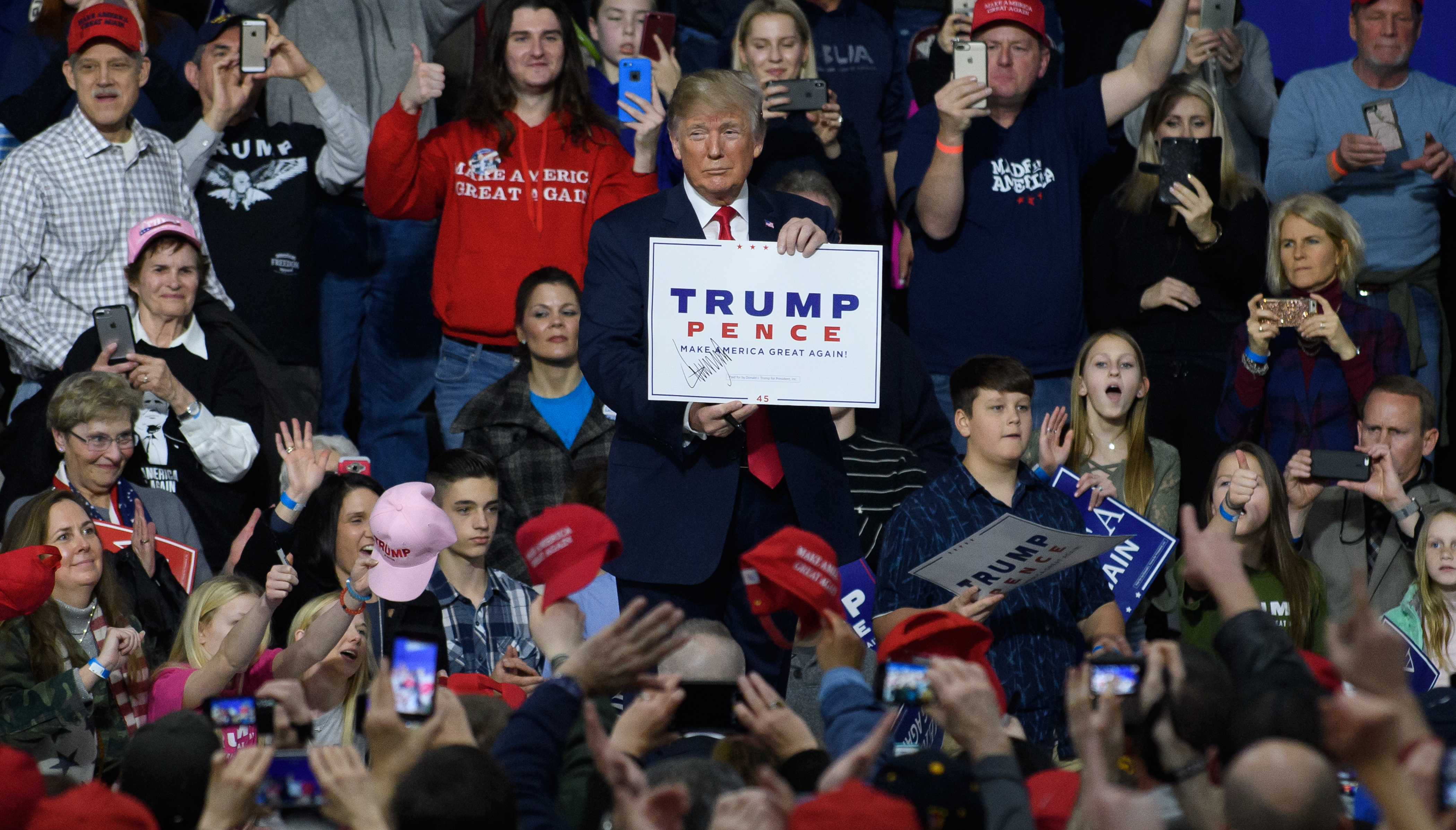 President Donald J. Trump leaves after speaking to supporters at the Atlantic Aviation Hanger in Moon Township, Pennsylvania on March 10, 2018. (Credit: Jeff Swensen/Getty Images)