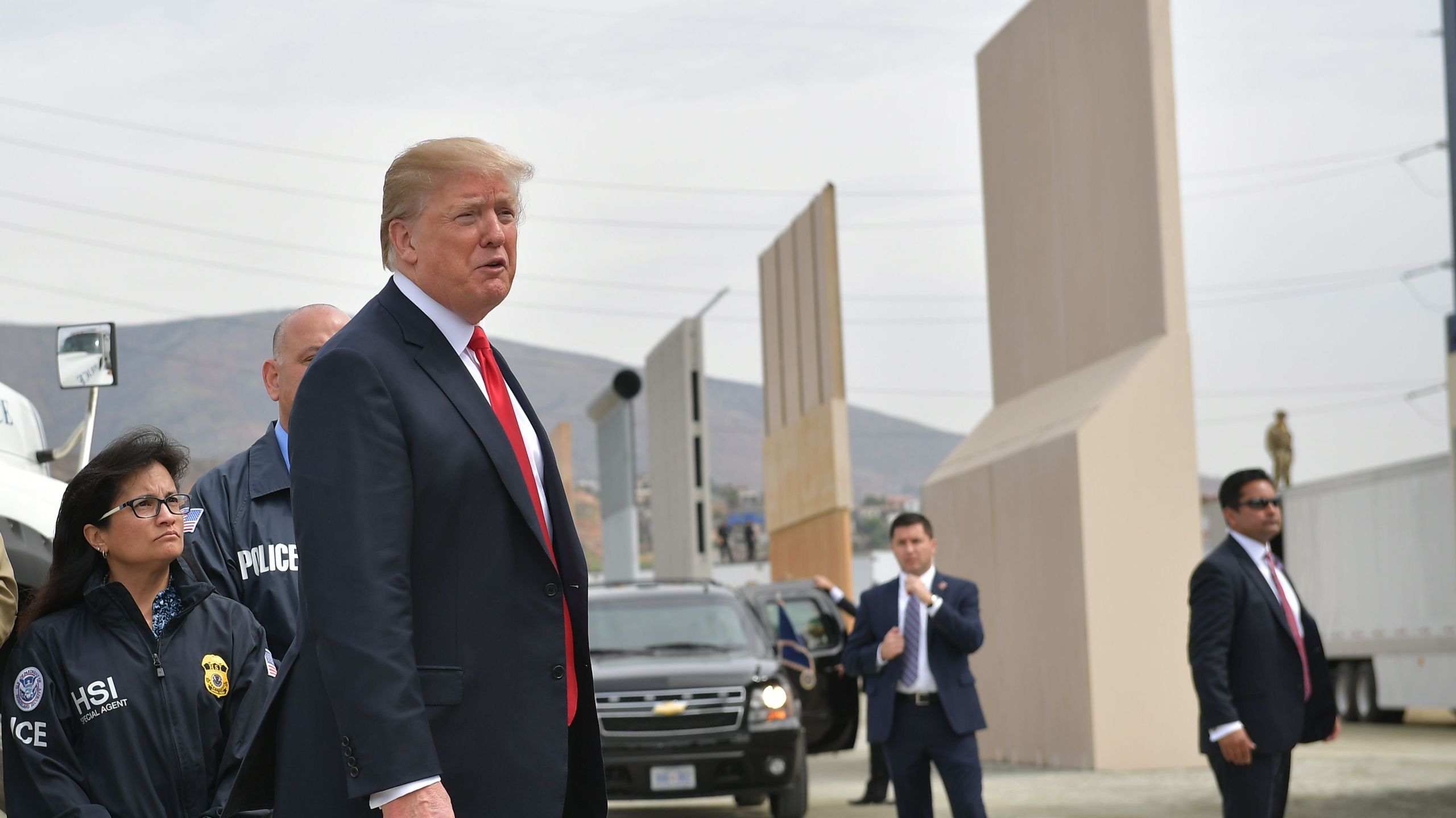 President Donald Trump inspects border wall prototypes in Otay Mesa on March 13, 2018. (Credit: Mandel Ngan / AFP / Getty Images)