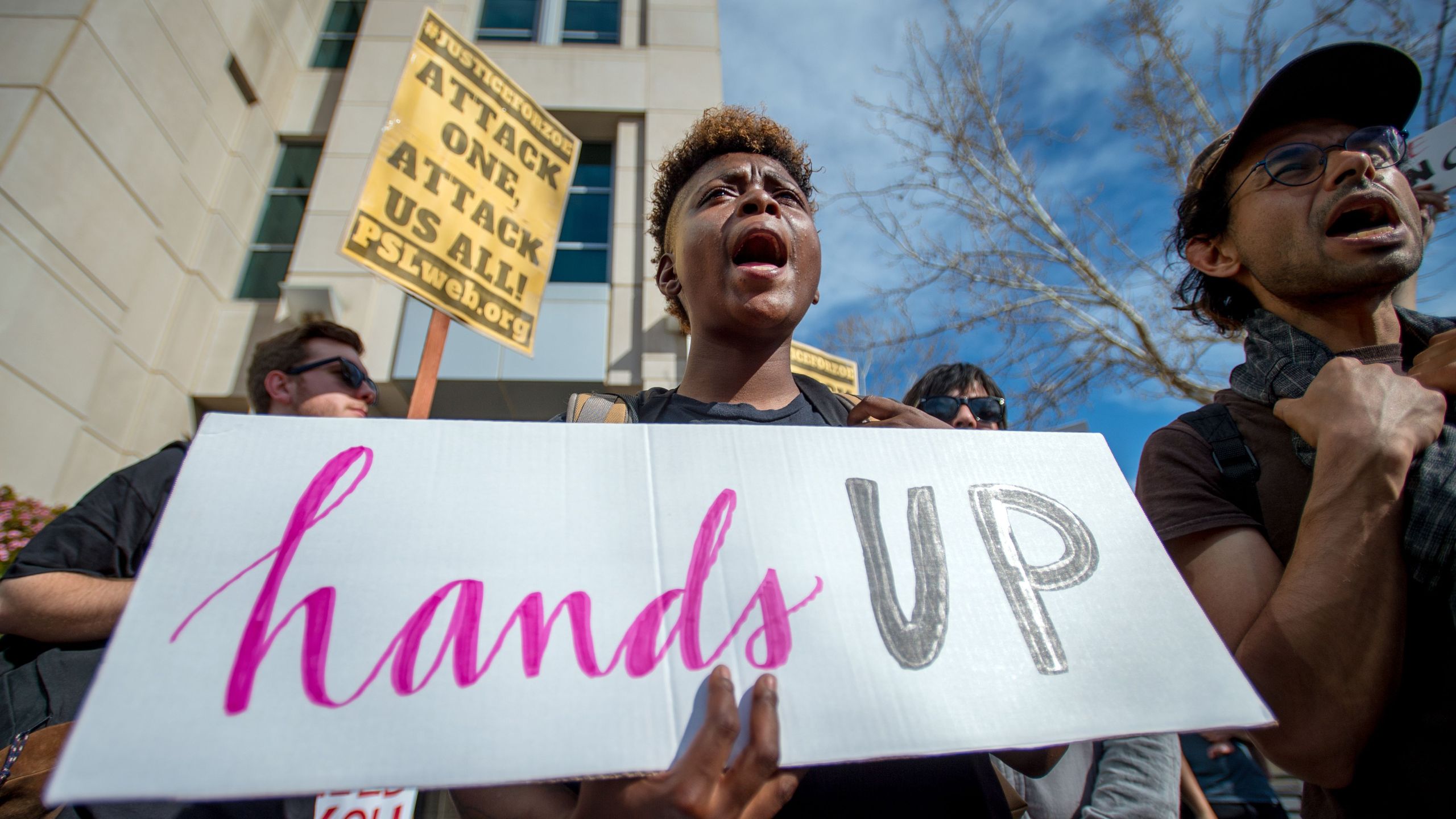 Black Lives Matter protesters march for Stephon Clark on the day of his funeral in downtown Sacramento on March 29, 2018. (Credit: JOSH EDELSON/AFP/Getty Images)