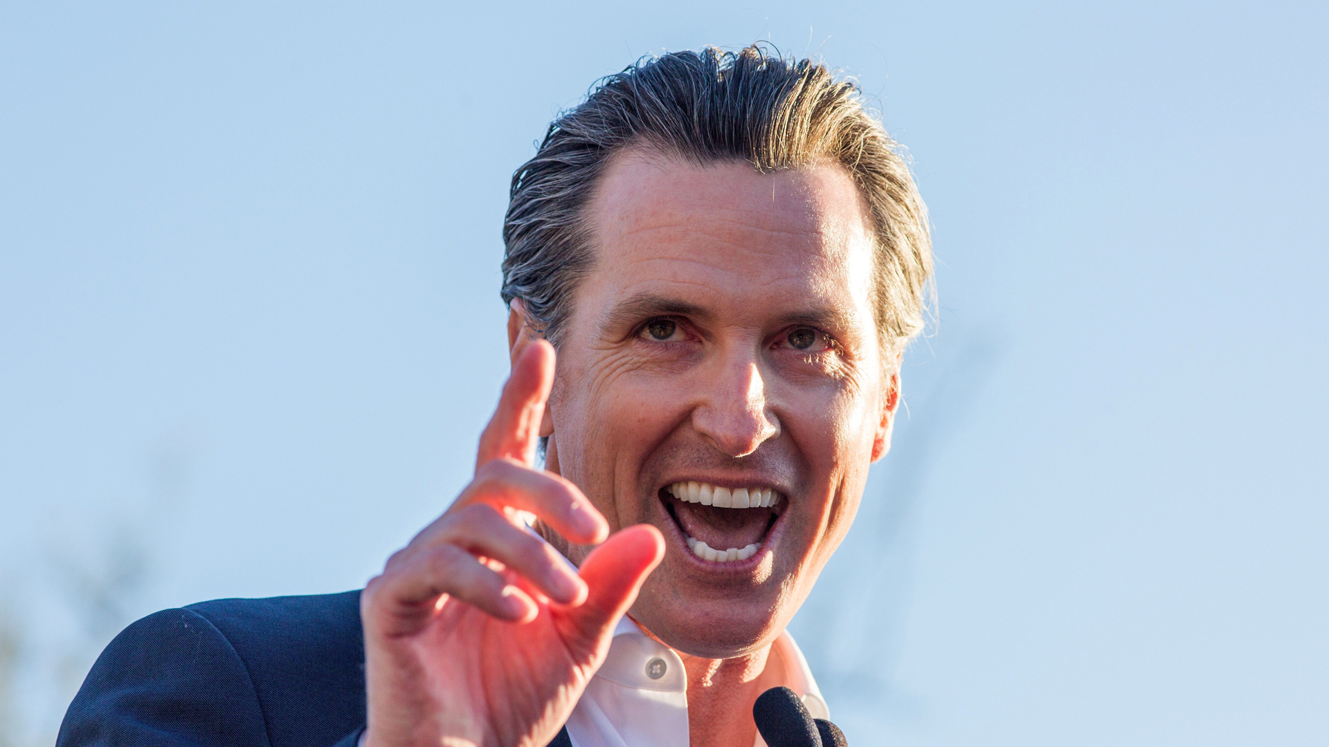 California Lt. Governor Gavin Newsom speaks at the United Voices Rally outside the United Talent Agency in Beverly Hills on Feb. 24, 2017. (Credit: KYLE GRILLOT/AFP/Getty Images)