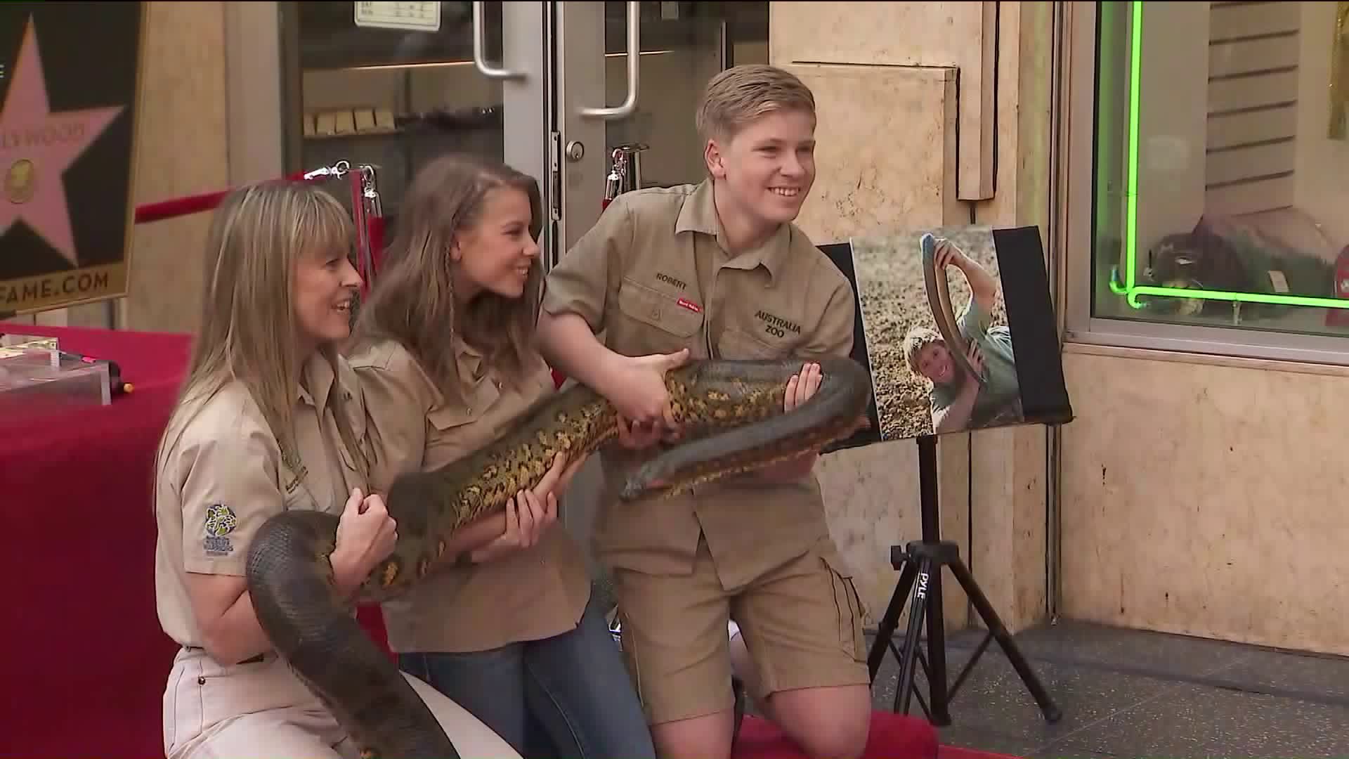 Family members celebrate animal activist Steve Irwin getting a posthumous star on the Hollywood Walk of Fame. (Credit: KTLA)