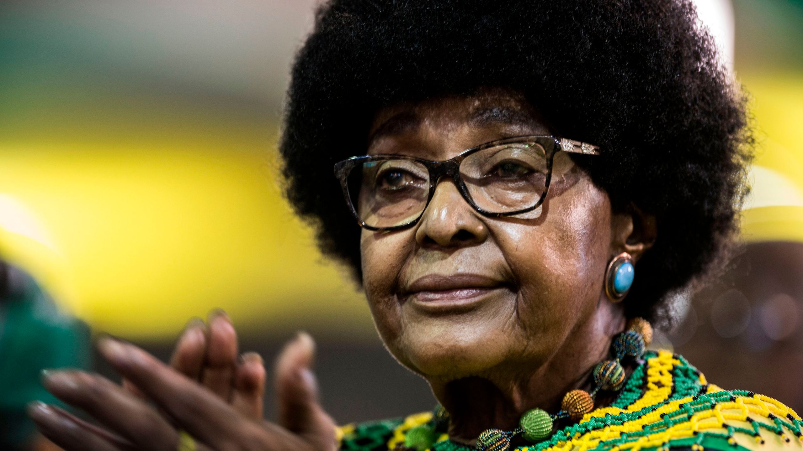 Winnie Mandela, former wife of former president Nelson Mandela, attends the last day of the NASREC Expo Centre in Johannesburg on December 20, 2017. (Credit: GULSHAN KHAN/AFP/Getty Images)