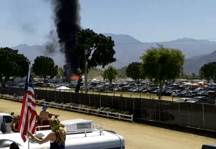 A fire destroyed three recreational vehicles at the Stagecoach Festival in Indio on April 27, 2018. (Credit: Darryl Tucker)