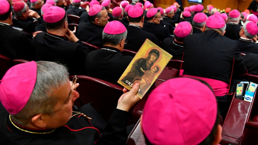 Bishops wait for the arrival of Pope Francis during the general assembly of the Italian Bishops Conference, on May 21, 2018, at the Vatican. (Credit: Vincenzo PINTO / AFP / Getty Images)