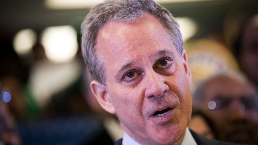 Former New York Attorney General Eric Schneiderman speaks at a press conference on April 3, 2018 in New York City. (Credit: Drew Angerer/Getty Images)