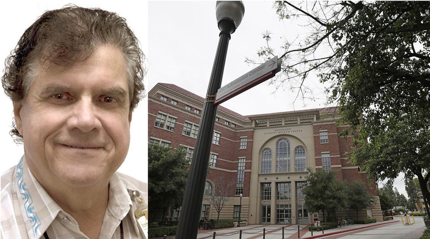 Dr. George Tyndall is seen in an undated photo obtained from USC by the Los Angeles Times. On the right, an undated photo shows the University of Southern California. (Credit: USC; Irfan Khan / Los Angeles Times)