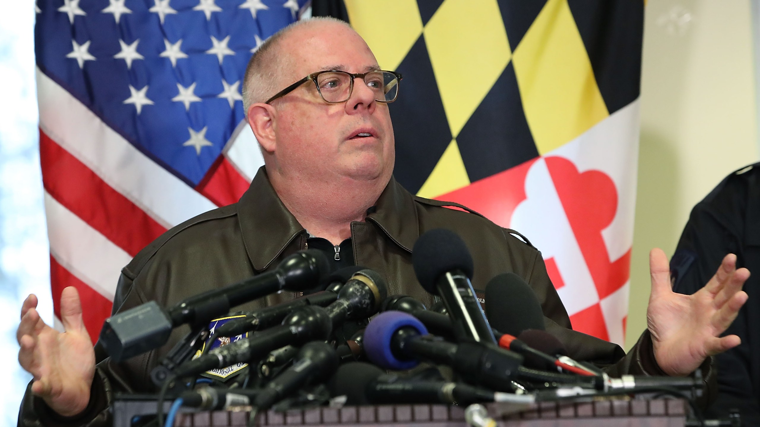 Maryland Gov. Larry Hogan speaks to reporters about a shooting at Great Mills High School in Great Hills, Md. on March 20, 2018. (Credit: Mark Wilson/Getty Images)