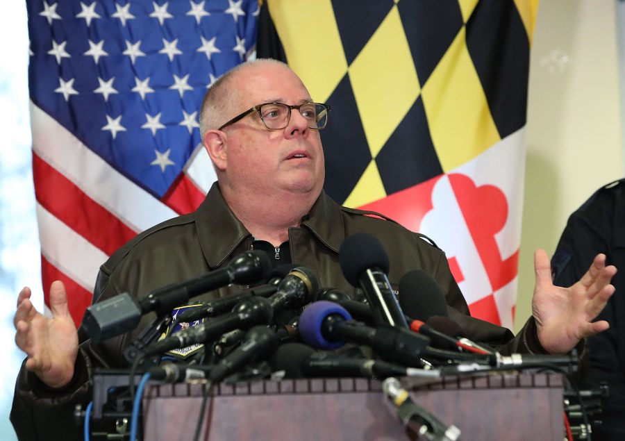 Maryland Gov. Larry Hogan speaks to reporters about a shooting at Great Mills High School in Great Hills, Md. on March 20, 2018. (Credit: Mark Wilson/Getty Images)