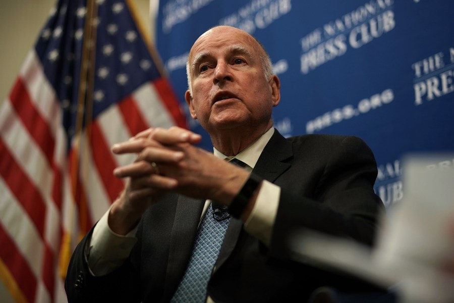 Gov. Jerry Brown speaks during an event at the National Press Club April 17, 2018 in Washington, DC. (Credit: Alex Wong/Getty Images)