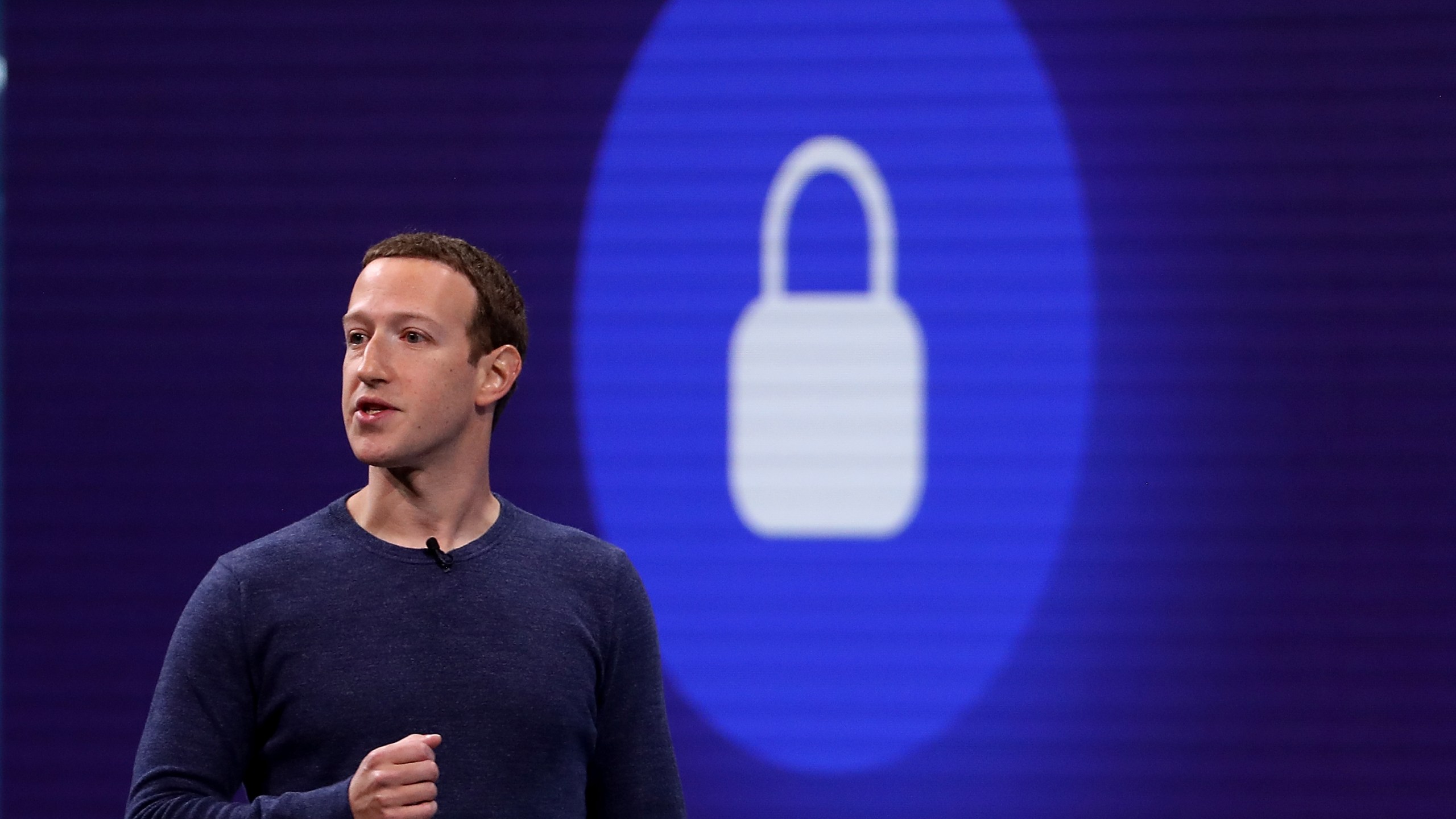 Facebook CEO Mark Zuckerberg speaks during the F8 Facebook Developers conference on May 1, 2018, in San Jose. (Credit: Justin Sullivan/Getty Images)