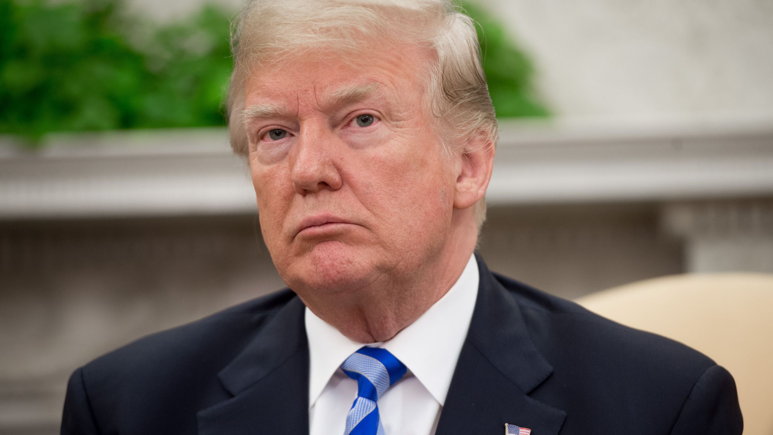 US President Donald Trump speaks during a meeting with President Shavkat Mirziyoyev of Uzbekistan in the Oval Office of the White House in Washington, DC, May 16, 2018. (Credit: SAUL LOEB/AFP/Getty Images)