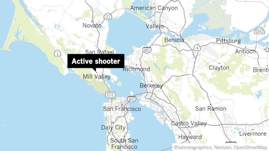 A Los Angeles Times map shows the location of a shooting in Marin County on May 3, 2018.