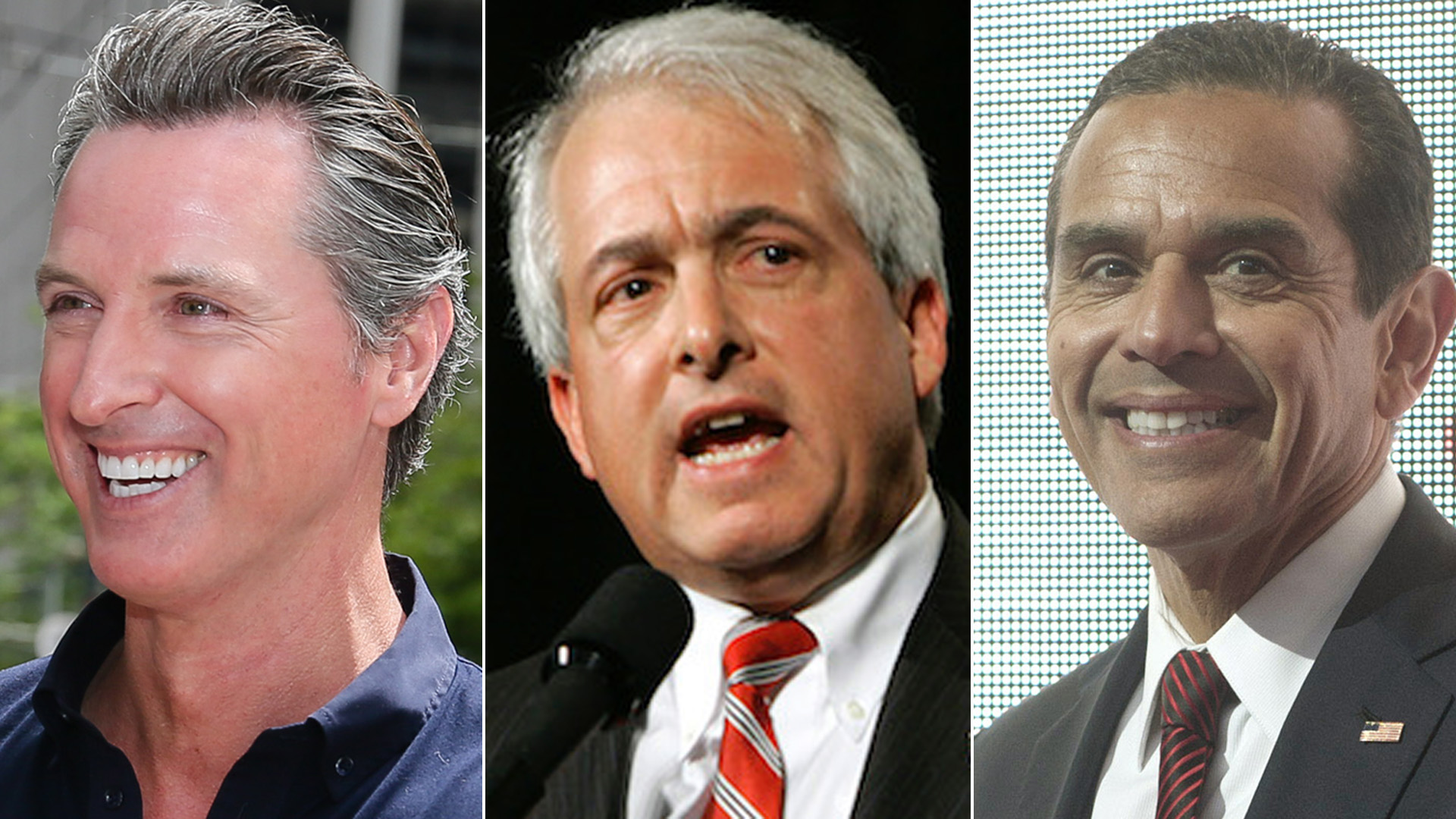 Images show Gavin Newsom, John Cox and Antonio Villaraigosa. (Credit: Elijah Nouvelage, Kris Connor/Getty Images; John Cox/Facebook)