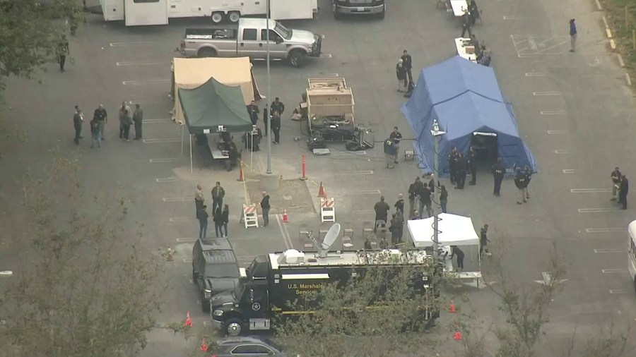 Several agencies were involved in a raid targeting the Mexican Mafia on May 23, 2018. (Credit: KTLA)