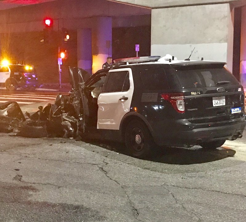 A Los Angeles police sergeant was injured in a hit-and-run involving a domestic violence suspect on June 26, 2018. (Credit: Officer Kenny Lew via Twitter)