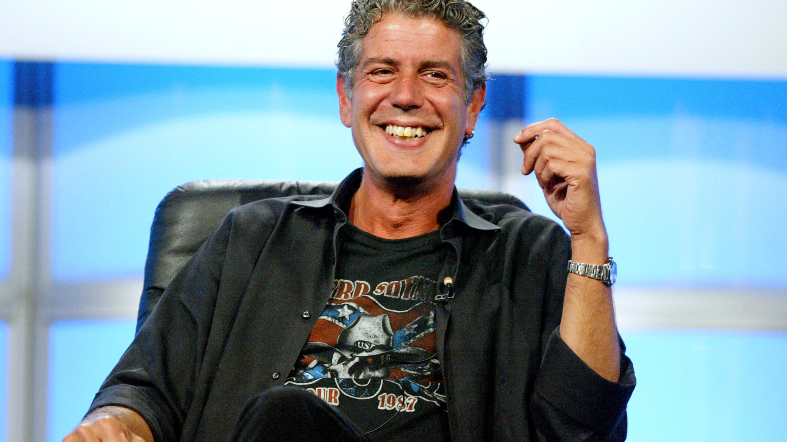 Anthony Bourdain attends the panel discussion for "Anthony Bourdain: No Reservations" during the Discovery Networks' Travel Channel presentation at the 2005 Television Critics Association Summer Press Tour at the Beverly Hilton Hotel on July 16, 2005 in Beverly Hills. (Credit: Frederick M. Brown/Getty Images)