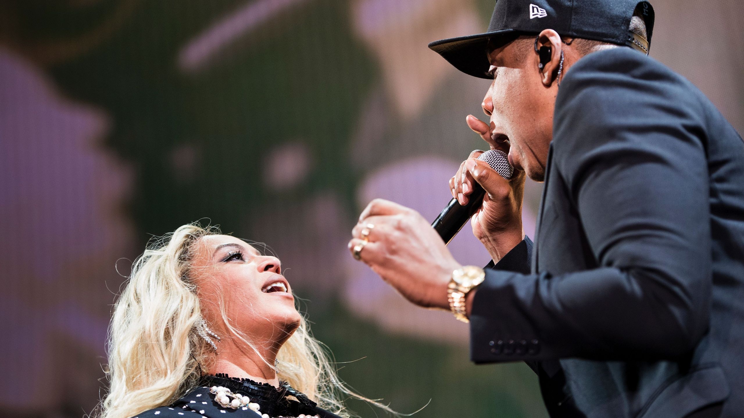 Beyonce and Jay-Z perform during a Get Out the Vote (GOTV) performance in support of Democratic presidential nominee Hillary Clinton at the Wolstein Center Nov. 4, 2016, in Cleveland, Ohio. (Credit: BRENDAN SMIALOWSKI/AFP/Getty Images)