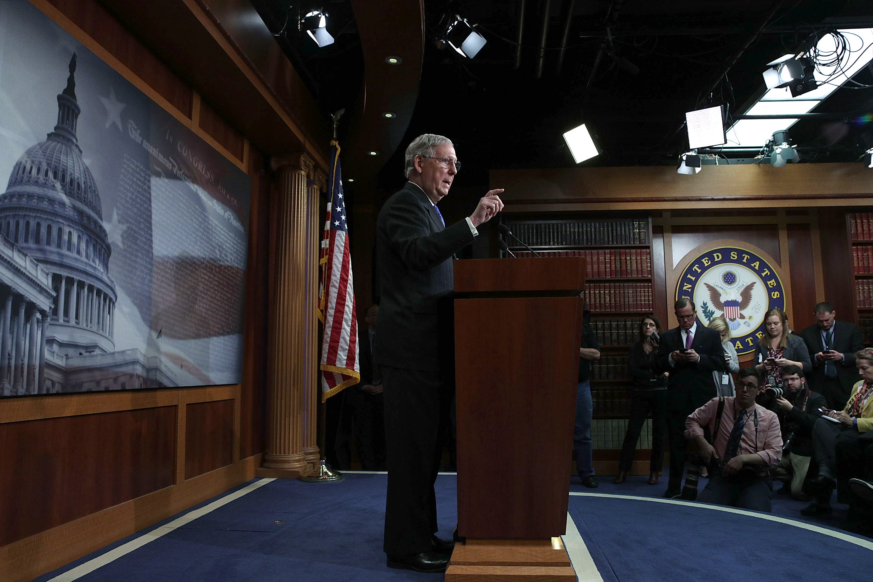 U.S. Senate Majority Leader Sen. Mitch McConnell (R-KY) speaks during a news conference at the Capitol April 7, 2017 in Washington, D.C. (Credit: Alex Wong/Getty Images)