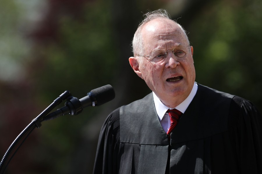 U.S. Supreme Court Associate Justice Anthony Kennedy delivers remarks before administering the judicial oath to Judge Neil Gorsuch during a ceremony in the Rose Garden at the White House April 10, 2017 in Washington, DC. (Credit: Chip Somodevilla/Getty Images)