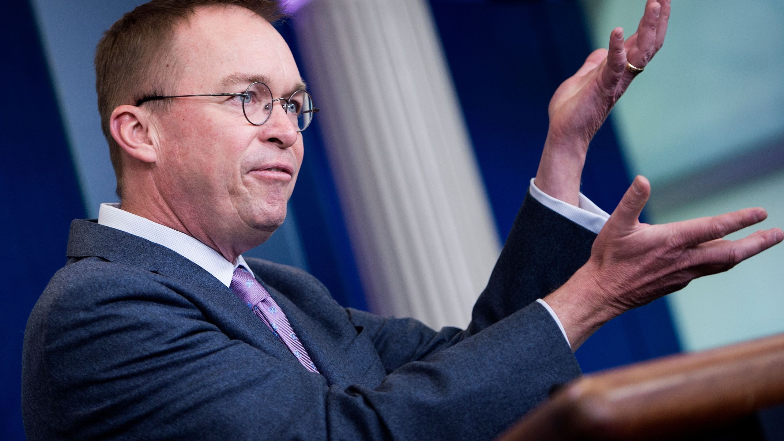 Office of Management and Budget Director Mick Mulvaney speaks about the Consolidated Appropriations Act of 2018 at the White House March 22, 2018. Credit: BRENDAN SMIALOWSKI/AFP/Getty Images)