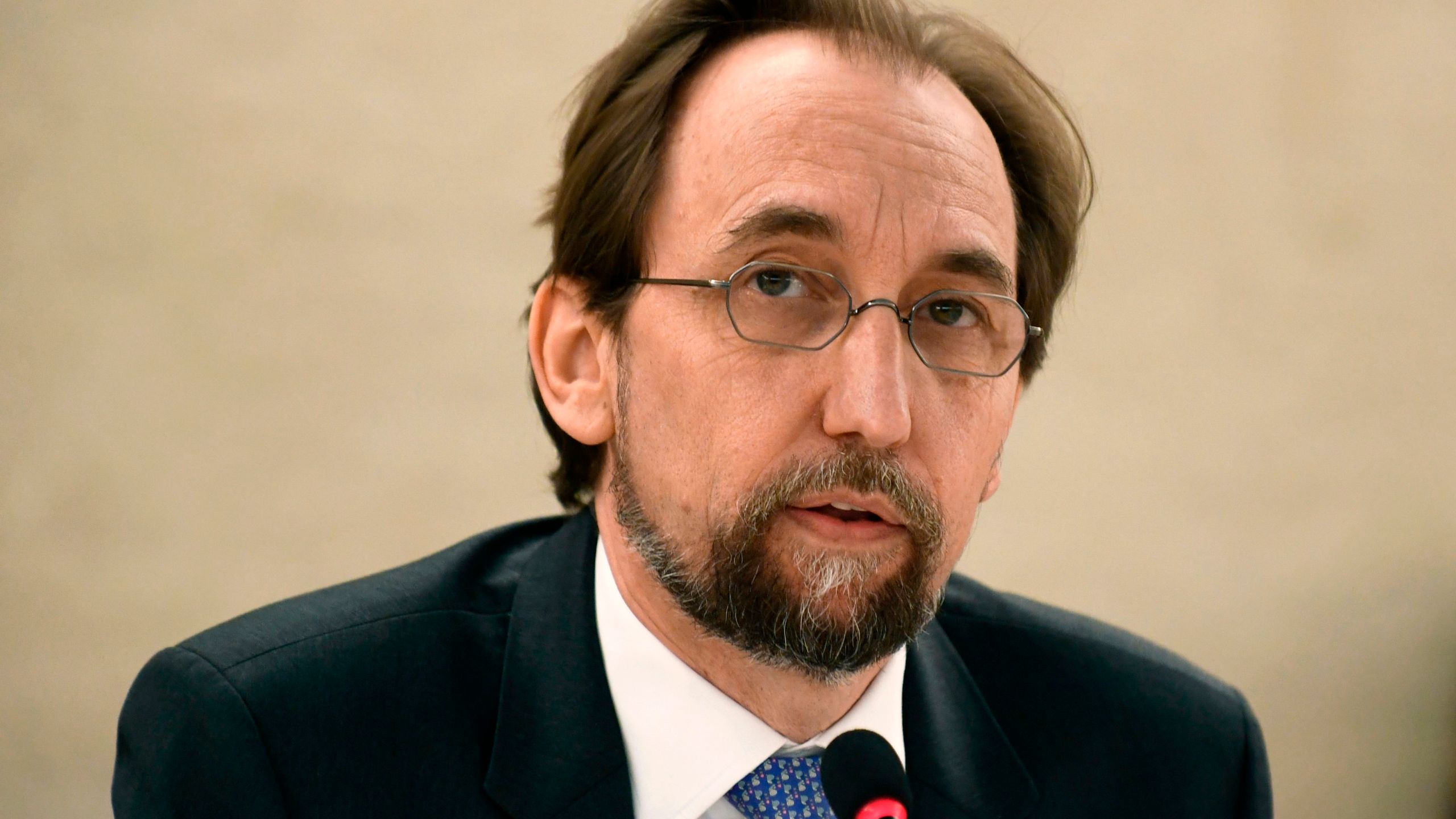 United Nations High Commissioner for Human Rights Zeid Ra'ad Al Hussein speaks during the opening of the 38th session of the UN Human Rights Council on June 18, 2018 in Geneva. (Credit: ALAIN GROSCLAUDE / AFP/Getty Images)