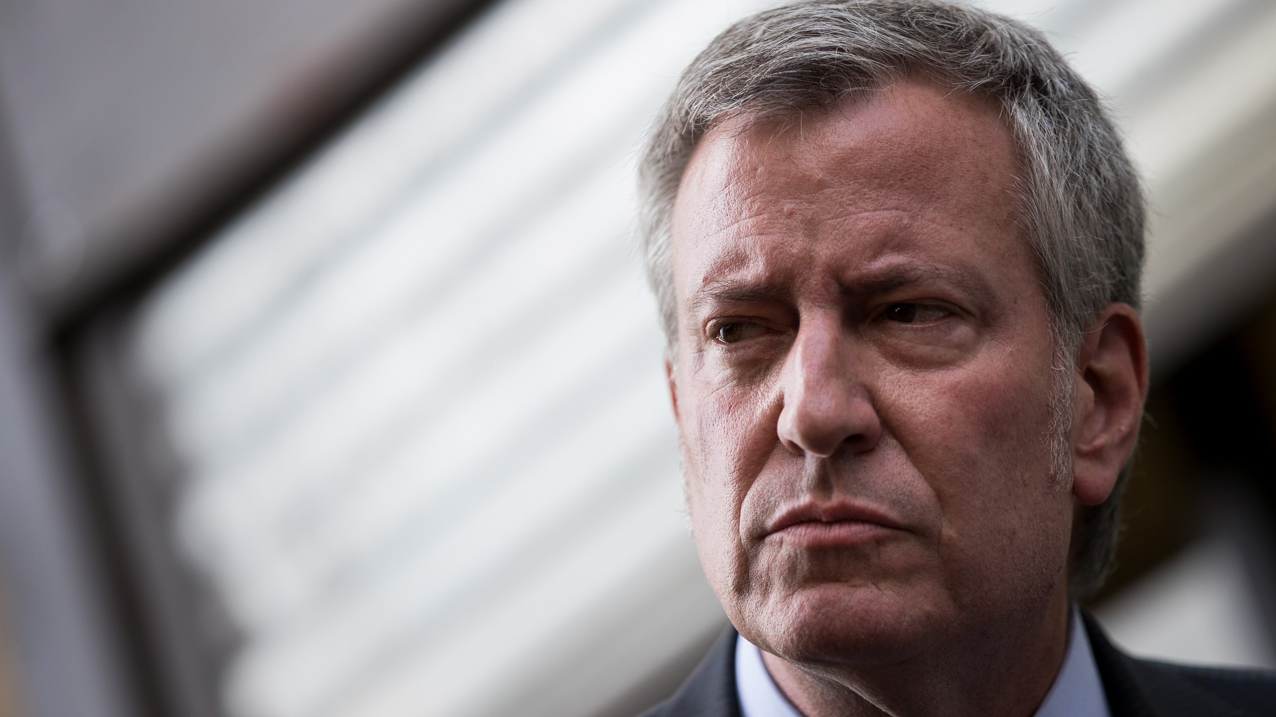 New York City Mayor Bill de Blasio speaks to the press following a visit to the Cayuga Center in East Harlem, a facility currently accepting children separated from their families at the southern border, June 20, 2018 in New York City. (Credit: Drew Angerer/Getty Images)