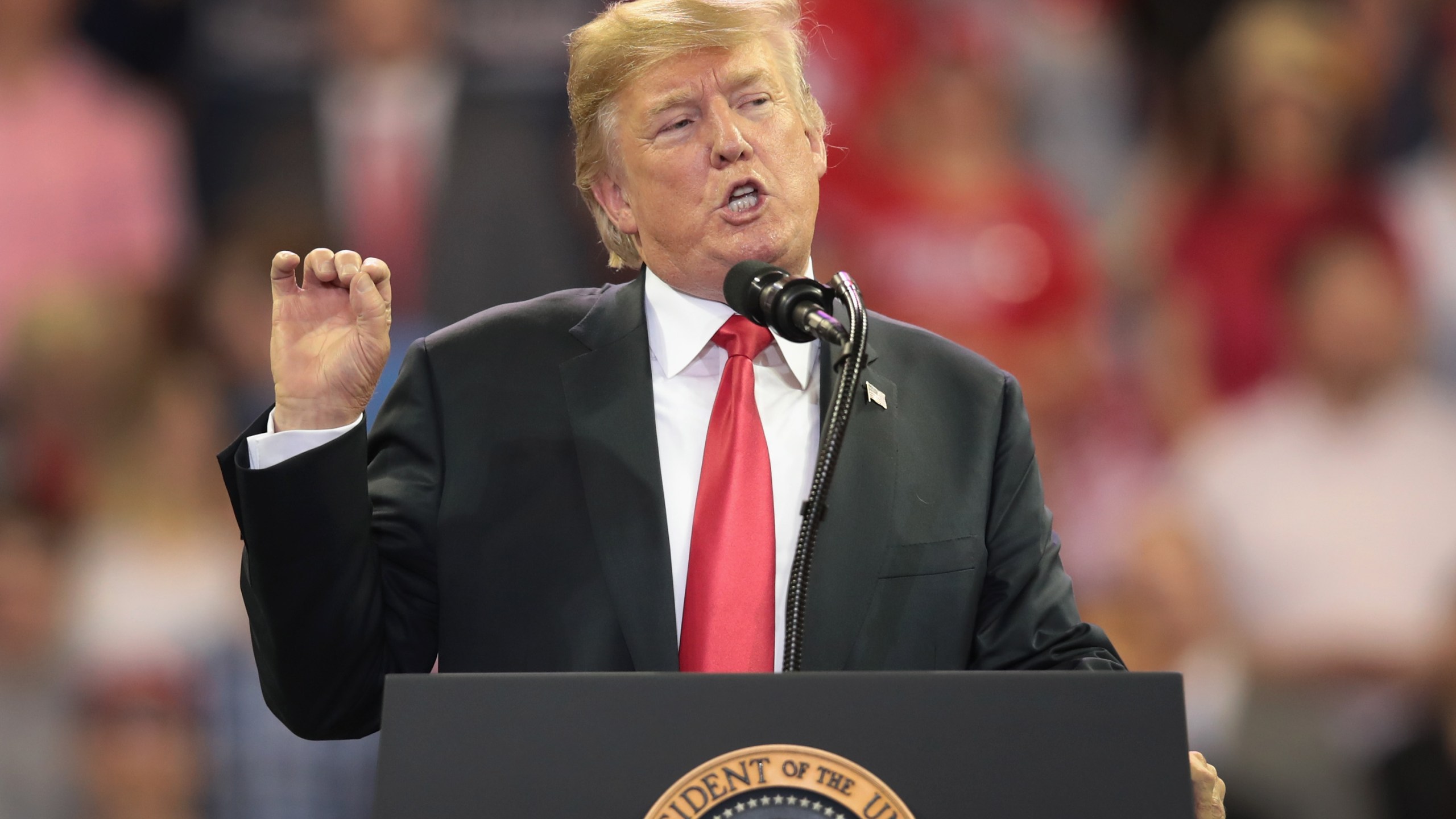 President Donald Trump speaks to supporters during a campaign rally at the Amsoil Arena on June 20, 2018 in Duluth Minnesota. (Credit: Scott Olson/Getty Images)