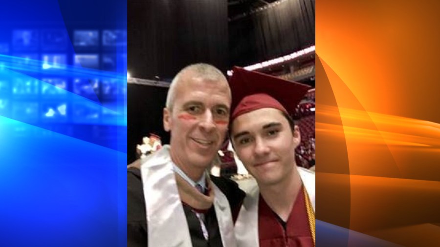 Marjory Stoneman Douglas High School graduation grand marshal Jeff Foster takes a selfie with student David Hogg on June 3, 3018. (Credit: Jeff Foster via CNN)