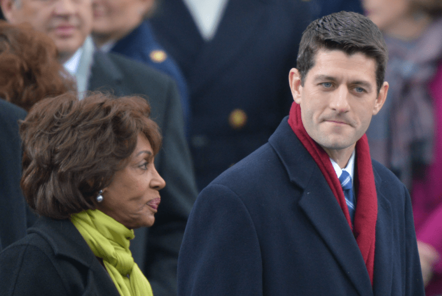 Paul Ryan arrives with Maxine Waters for inauguration of Barack Obama at the U.S. Capitol on January 21, 2013 in Washington, D.C. (Credit: JEWEL SAMAD/AFP/Getty Images)