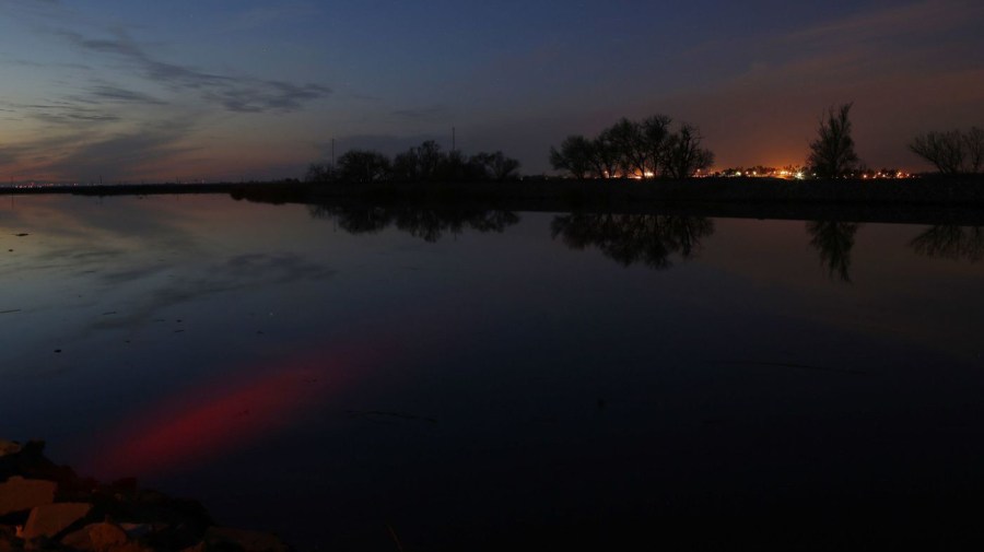 The sunset is reflected in the Middle River in the Sacramento-San Joaquin Delta in an undated photo released on June 8, 2018. (Credit: Katie Falkenberg/Los Angeles Times)