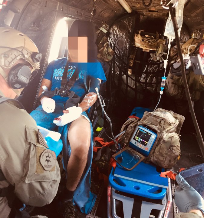 Los Angeles County sheriff's officials released this image of a man being airlifted for treatment of a fireworks injury on July 2, 2018.