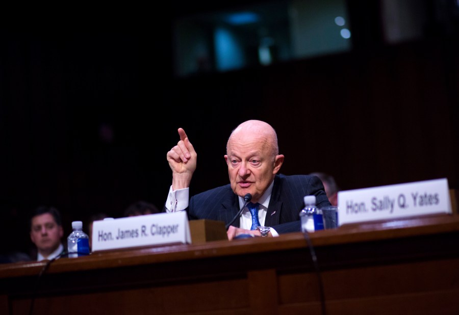 Former Director of National Intelligence James Clapper testifies before the Senate Judiciary Committee's Subcommittee on Crime and Terrorism on May 8, 2017. (Credit: Eric Thayer/Getty Images)