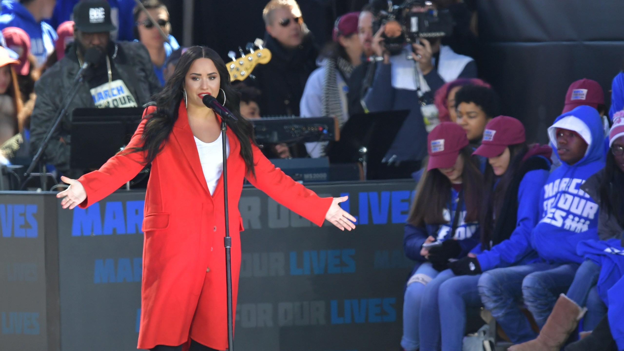 Singer Demi Lovato performs at the March for Our Lives rally in Washington, D.C. on March 24, 2018. (Credit: Mandel Ngan/ AFP/Getty Images)